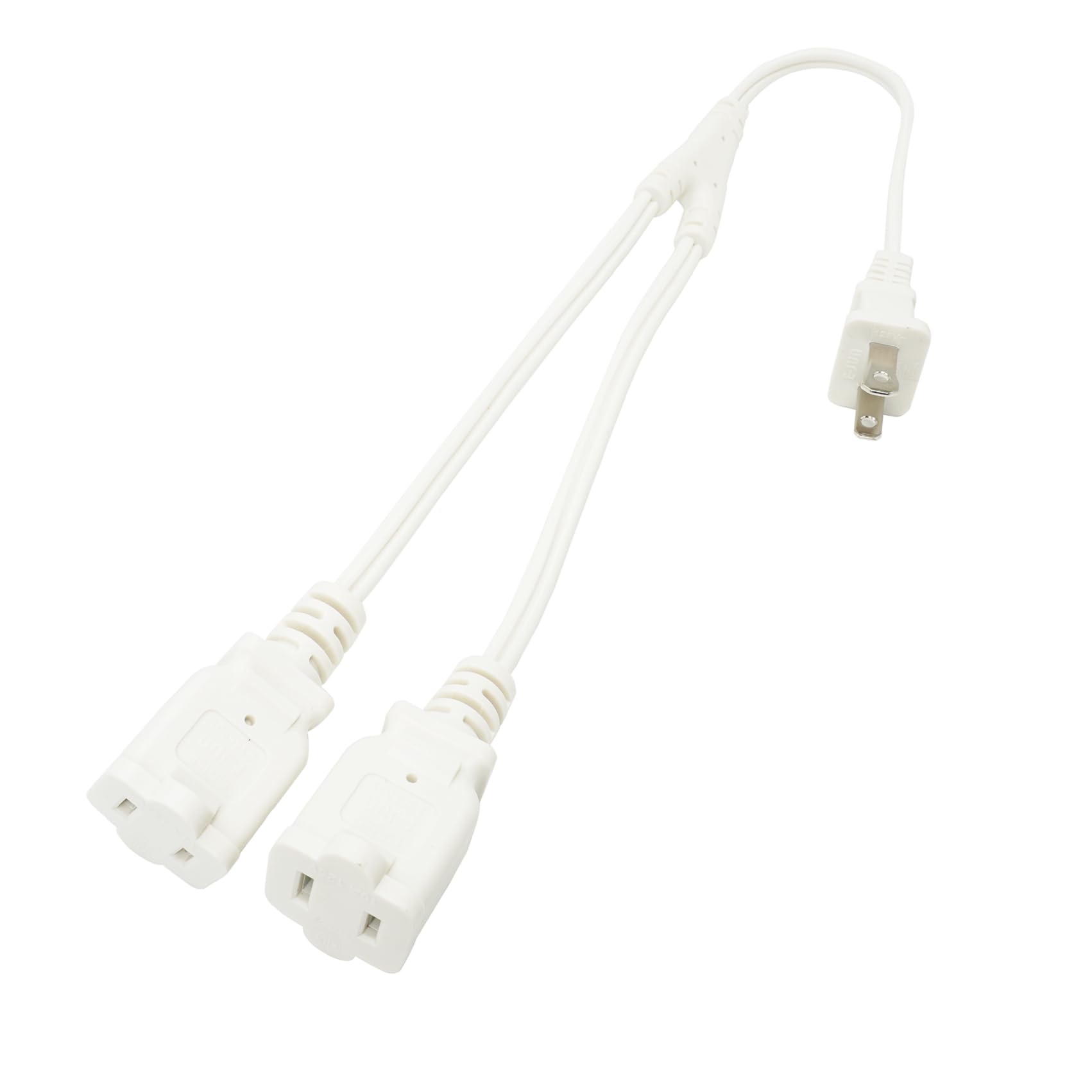 1.5 Ft 2 Outlet Power Splitter Cord, White 18 Sjt Wire, 2 Prong Indoor Extension Cord 1 To 2, Male To Female Y Splitter, 10 A 12