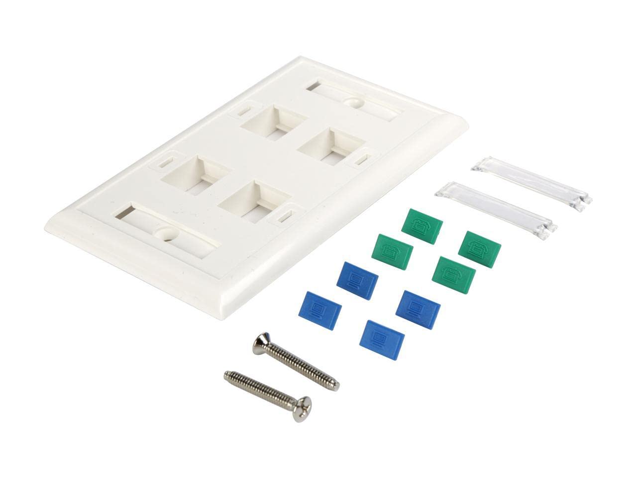 Tripp Lite Quad Outlet Rj45 Universal Keystone Face Plate / Wall Plate, White, 4 Port (N042 001 04 Wh)