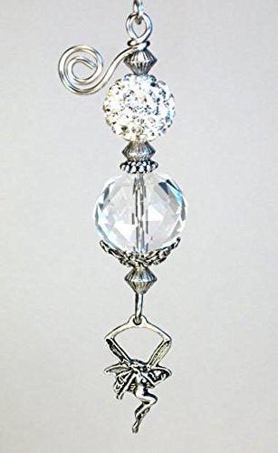 Beautiful Glimmering Winged Fairy Angel Faceted Glass & Silvery Faux Rhinestone Ceiling Fan Pull/Light Pull Chain