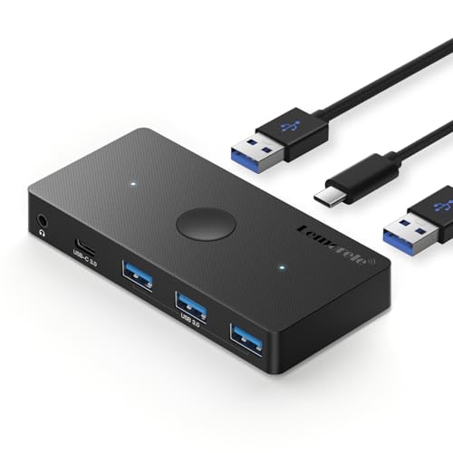 Lemorele Usb 3.0 Switch Selector 2 Computers Share 4 Usb Ports, Support 3.5Mm Microphone Input, For Pc, Mouse, Keyboard, Printer