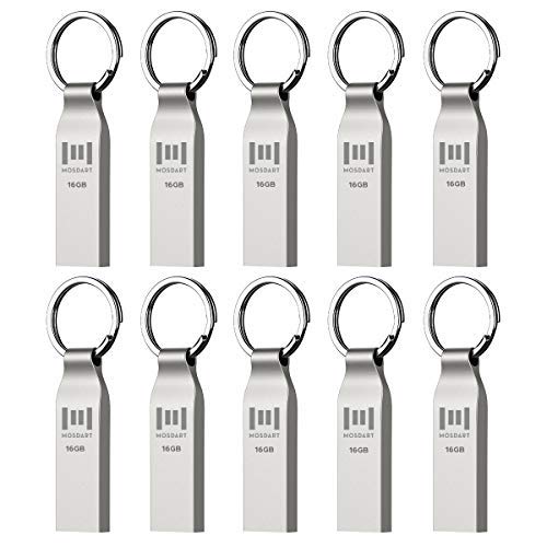 Mosdart 16Gb Metal Usb 2.0 Flash Drive 10 Pack Bulk Waterproof 16G Thumb Drive Jump Drive Pen Drive Memory Stick With Keychain,S