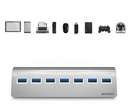 Achoro 7 Ports Usb 3.0 Hub   Triangle Aluminum Alloy   High Speed Usb Port Expander   Compatible With Pc, Imac, Macbook, Windows, Desktop, And More � Computer Multiple Usb Hub (Silver)