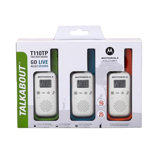 Motorola Solutions Talkabout T110Tp, Kids Two Way, Boys Girls Walkie Talkie Safety & Privacy Easy Pairing, 16 Mile, 3 Pack