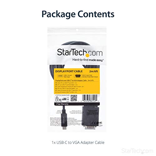 Startech.Com 6Ft/2M Usb C To Vga Cable   1920X1200/1080P Usb Type C To Vga Video Active Adapter Cable   Thunderbolt 3 Compatible