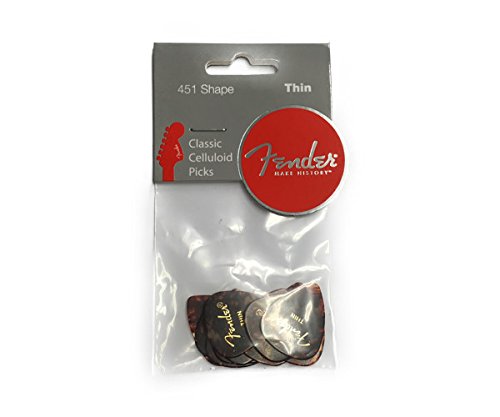 Fender Classic Celluloid Guitar Picks 451 Shape, Guitar Accessories, Tortoise Shell, Thin, 12 Pack