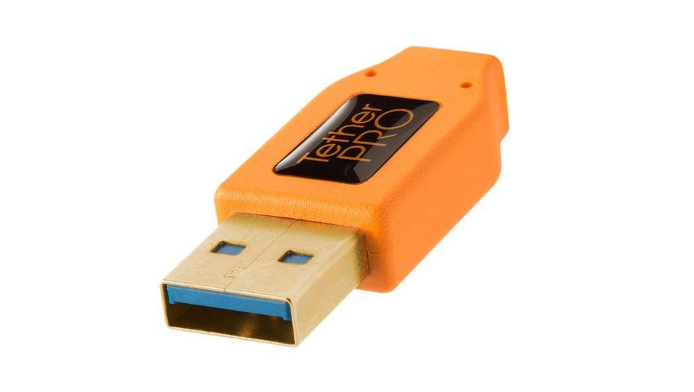 Tether Tools TetherPro USB 3.0 to Micro B Right Angle Cable | for Fast Transfer and Connection Between Camera and Computer | High Visibility Orange | 15 Feet (4.6 m)