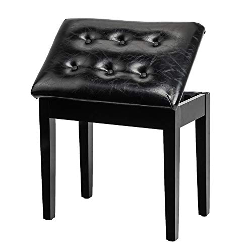 Bonnlo Padded Wooden Piano Bench With Music Storage Keyboard Stool Artist Benches Stool Tufted Seat,Black