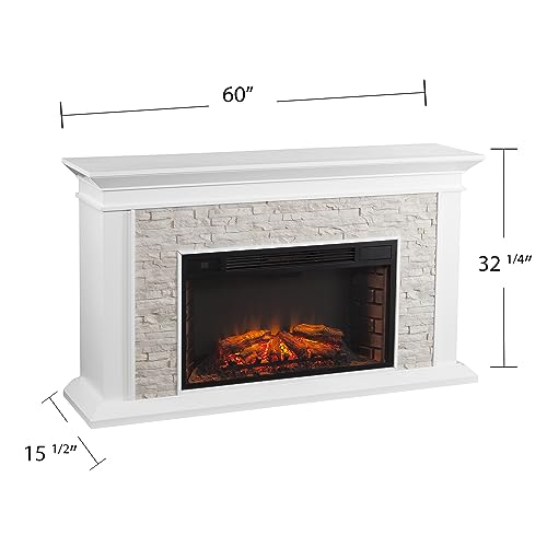 Sei Furniture Canyon Heights Faux Stacked Stone Electric Fireplace, White