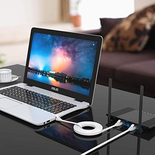 Wiscent Cat 6 Ethernet Cable 50 Ft White   Flat Internet Network Lan Patch Cords � Solid Cat6 High Speed Computer Wire With Clips& Snagless Rj45 Connectors For Modem, Router � 50 Feet