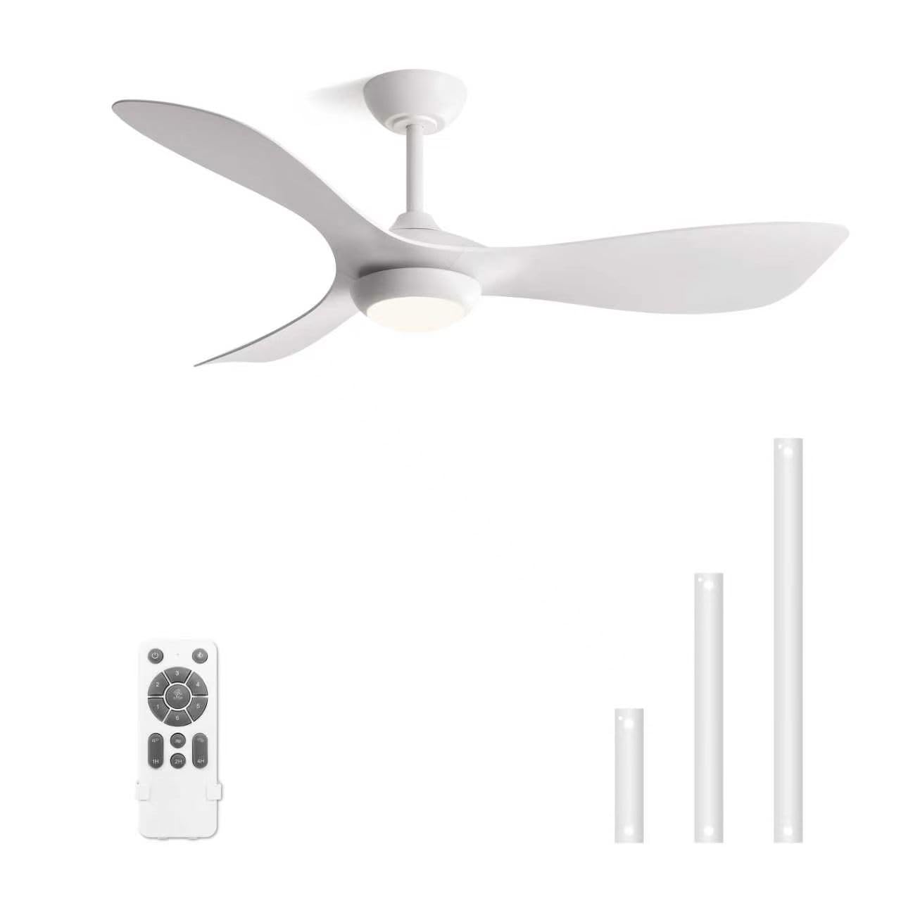 BUENION 52 White Modern Ceiling Fan with Light & Remote, Multi-Size Downrods for Low/High Ceilings, 6-Speed Reversible Quiet DC 