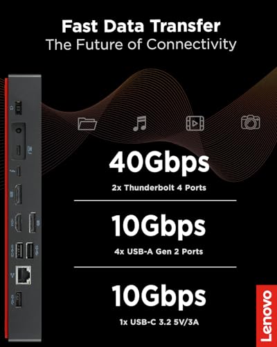 Lenovo 40B00135Us Thunderbolt 4 Thinkpad Universal Dock 8K Display Support Up To 100W Power Delivery