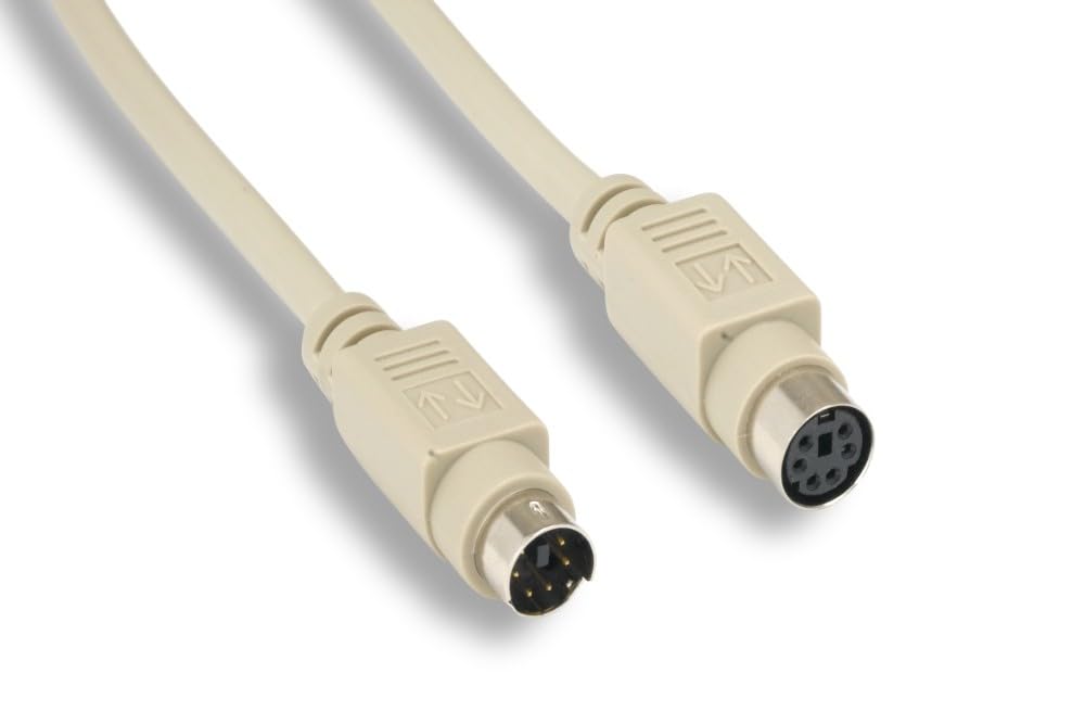 Kentek 3 Feet Ft Mini Din6 Mdin6 Ps/2 Keyboard Mouse Extension Cable Cord 28 Awg Molded 6 Pin Male To Female M/F For Pc Mac Linu