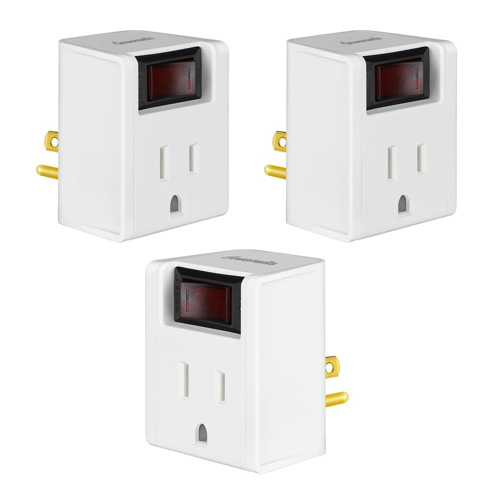 Dewenwils Grounded Single Port Power Adapter With On/Off Switch, 3Prong Electrical Plug Outlet Switch, 15A Circuit Breaker, 280J