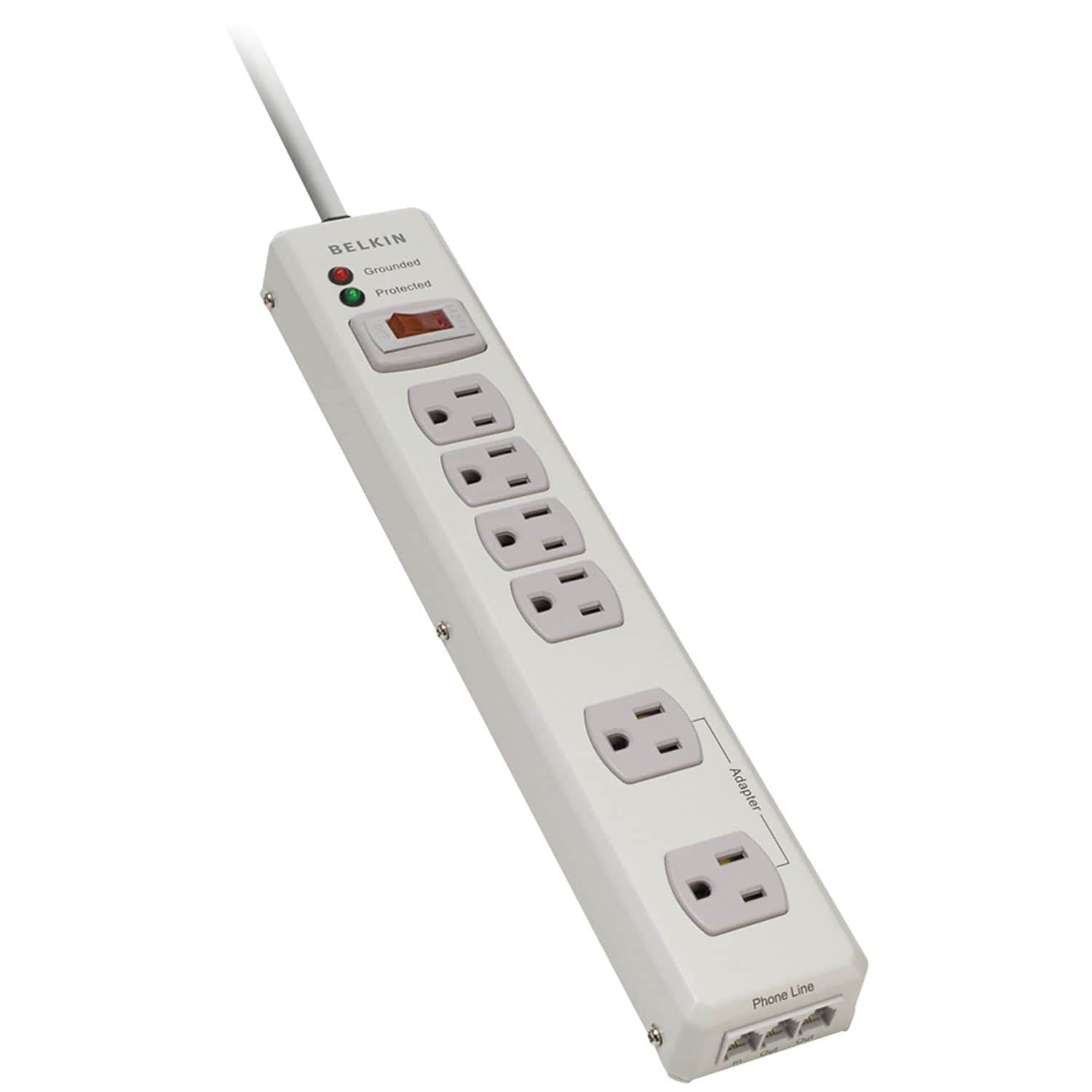 Belkin F9H62006Mtl Surge Protector, 6 Outlets, 1045 Joules, 6 Ft Cord, Putty
