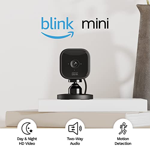 Blink Mini   Compact Indoor Plug In Smart Security Camera, 1080P Hd Video, Night Vision, Motion Detection, Two Way Audio, Easy S