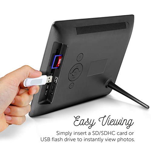 Aluratek 8'' Lcd Digital Picture Frame, 4Gb Built In Memory, Usb/Sd/Sdhc Supported, Stylish Slim Modern Black Frame, Built In Cl