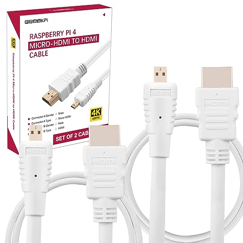 GeeekPi 2PCS 4K Micro HDMI to HDMI Cable Male to Male Cable, High Speed 18Gbps 4K 60Hz, Compatible with Raspberry Pi 5/Pi 4 8GB/4GB/2GB/1GB/Raspberry Pi 400