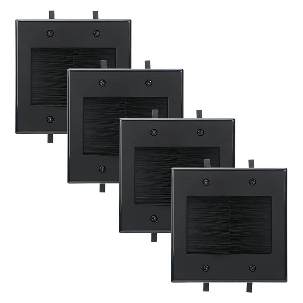 Kebulldola Black Brush Wall Plate, 2 Gang Wall Plate With Built In Low Voltage Mounting Bracket For Cables Pass Through In Wall