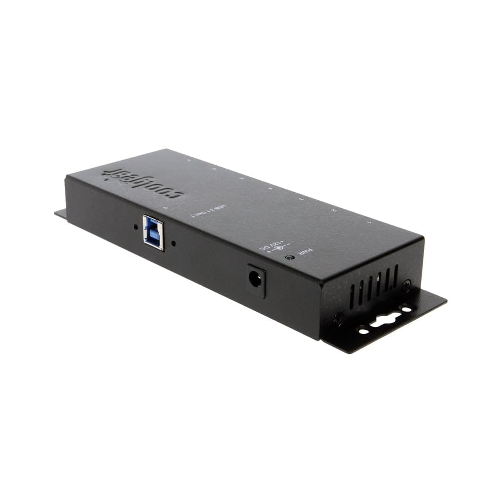 Coolgear 7 Port Usb 3.0 Industrial Metal Hub With Surge Protection, 36Watt Ac Adapter Included