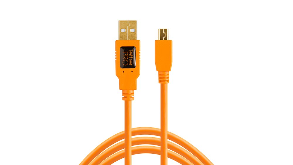 Tether Tools TetherPro USB 2.0 to Mini B 5 Pin Cable | for Fast Transfer and Connection Between Camera and Computer | High Visibility Orange | 15 Feet (4.6 m)