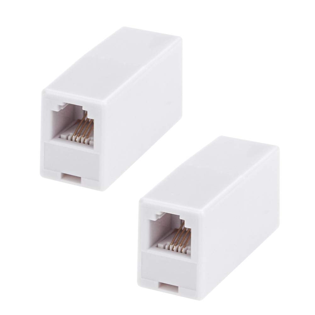 Rj11 Coupler, 2 Pack Telephone Phone Line Connector Coupler Rj11 6P4C Inline Keystone Jack Female To Female Straight Telephone Cable Cord Extension Adapter White