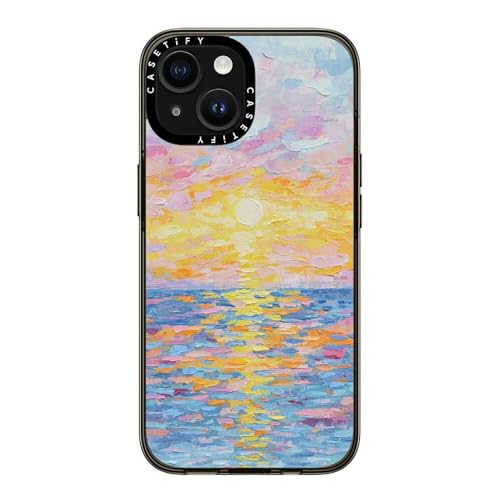 Casetify Compact Case For Iphone 15 [2X Military Grade Drop Tested / 4Ft Drop Protection]   Frosted Sunset   Clear Black