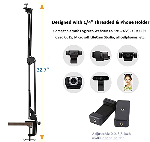 Etubby Webcam Mount Phone Holder Suspension Scissor Arm Webcam Stand Camera Phone Tripod Holder For Cellphones, Logitech Webcam