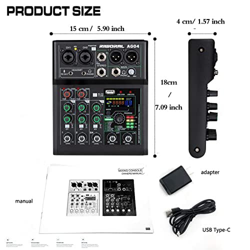 4 Channel Audio Mixer With Effects 88 Dsp Mixer Mixing Board Usb Interface Bluetooth Music Player + 48V Line Phantom Power Audio