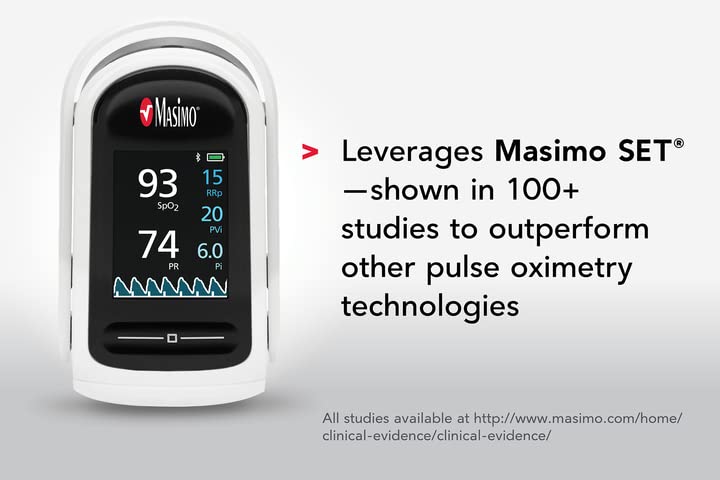 Masimo Mightysat Fingertip Pulse Oximeter With Bluetooth, Monitor Blood Oxygen Saturation And Breath Per Minute, Oled Screen, To