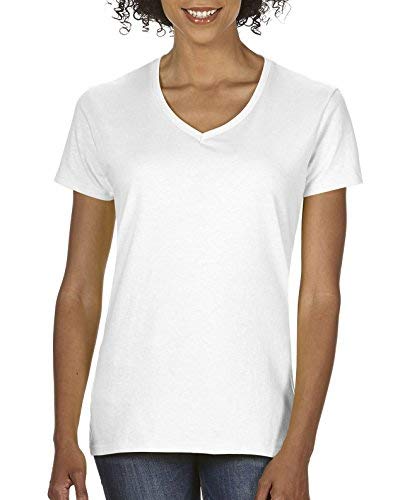 Gildan Womens Heavy Cotton V Neck T Shirt, 2 Pack, White, Small