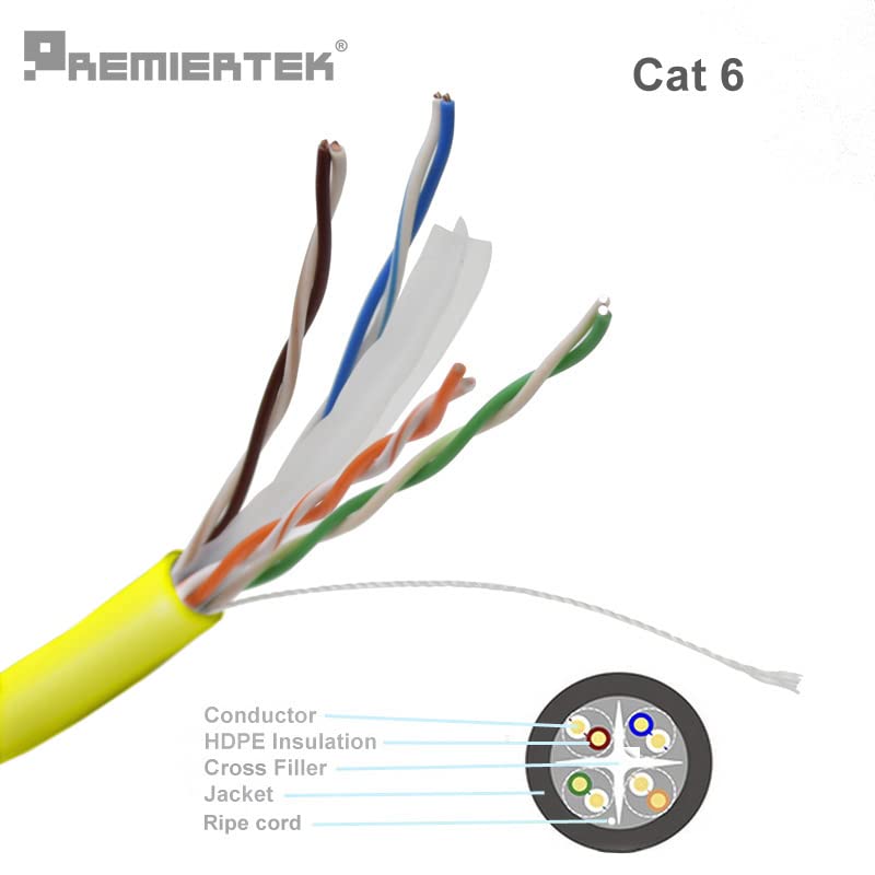 Premiertek 1000Ft Cat6 23Awg Utp Solid 4-Pairs Network Ethernet Lan Cable Bulk Yellow (Cat6-Cca-1Kft-Y)