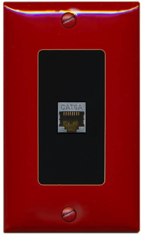 Riteav Cat 6A 1 Port Shielded Cat6A Wall Plate 1 Gang Decorative   1 Gang [Red/Black]