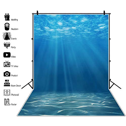 Laeacco Underwater World Background 5X7Ft Photography Background Undersea Sunlight Deep Blue Water Sun Ray Backdrop Seabed Child