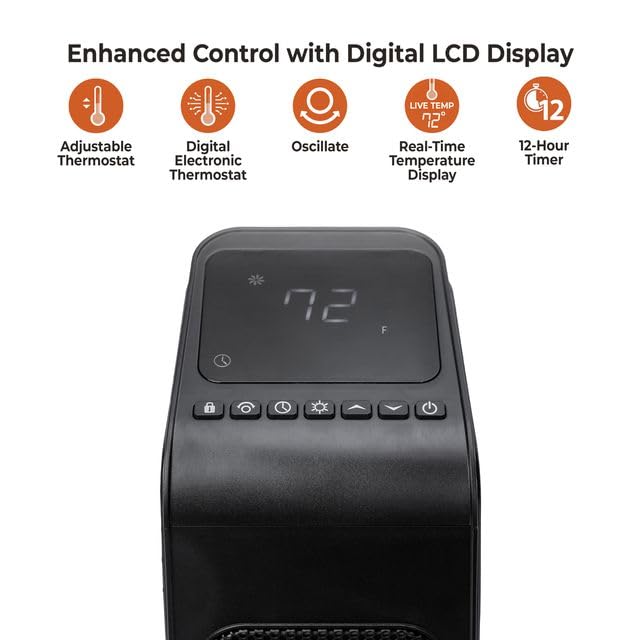 Comfort Zone Space Heaters For Indoor Use, 23 Inch, Remote Control, Thermostat,12H Timer, 4 Modes, 50 Degree Oscillation, Portab