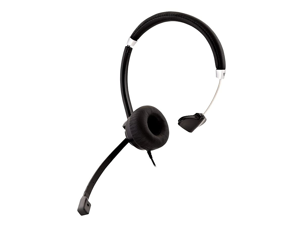 V7 Deluxe Mono Headset, USB, Boom Mic, Adjustable Headband for PC, Mac, Laptop Computer, Chromebook, Black