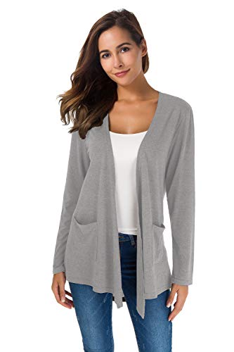 Towncat Cardigans For Women Loose Casual Long Sleeved Open Front Breathable Cardigans With Pocket (Lightgrey, L)