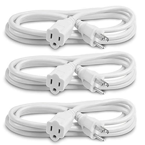 Heavy Duty Outdoor Extension Cord/Wire Power Cable, Indoor/Outdoor Power Cord, 16/3, Single Outlet, 10 Feet, Ul Listed, White, 3