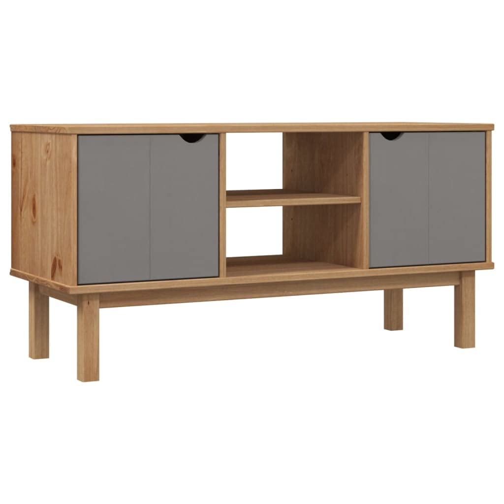 Vidaxl Otta Tv Stand, Gray Brown Scandinavian Design, Solid Pine Wood, 44.7''X16.9''X22.4'', With Storage Compartments, Easy Ass