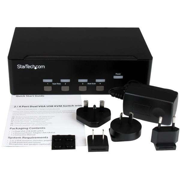 Startech.Com 4 Port Vga Kvm Switch   Dual Vga   Hot Key & Audio Support   1920X1200 Kvm Switch   Kvm Video Switch (Sv431Dvgau2A)