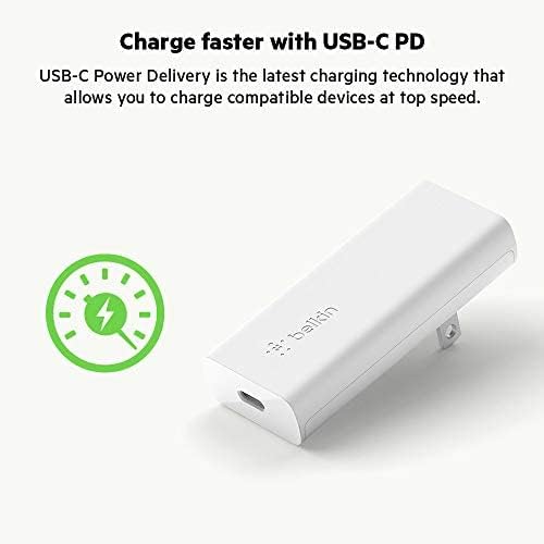 Belkin GaN Wall Charger 20W Fast Charging PD USB C Power Delivery for iPhone 15, 14, 13 & 12 Pro, Pro Max, Mini, iPad, AirPods, Galaxy S22, S21, Plus, Ultra, and More
