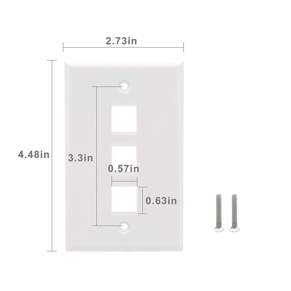VCE 3 Port Keystone Wall Plate UL Listed (10-Pack), Single Gang Wall ...