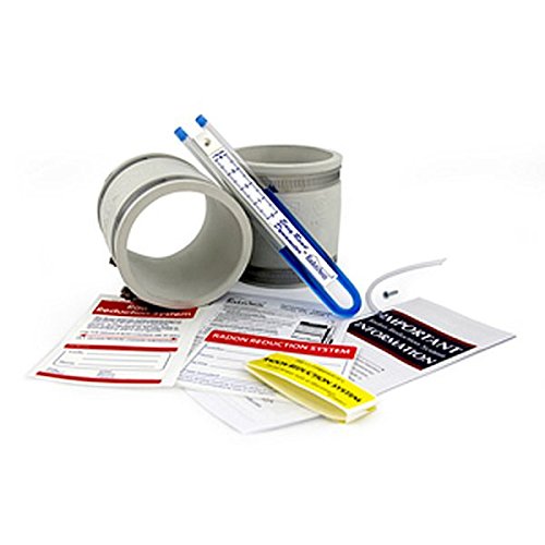 Radonaway Gp501 Radon Fan & Install Kit: Two 3''X3'' White Couplings & U Tube Vacuum Gauge & Radon System Labels
