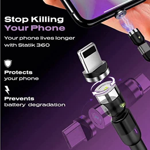 Statik 360 Rotating Magnetic Charging Cable   Usb To Usb C Cable, Micro Usb, Magnetic Iphone Charger, 3 In 1 Tip Adapters, Magne