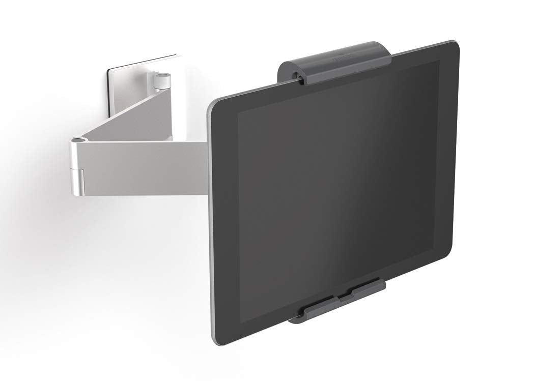 Durable Tablet Holder Wall Mount (Swivel Arm, Extends 14.4 Inches, 360 Degree Rotation With Anti Theft Device) Silver/Charcoal (