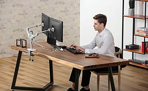 Height Adjustable 3 in 1 Laptop Monitor Stand Compatible with 13 to 17.3 inch Laptop, Hold 2 Monitors 11 to 27 inch with Vesa, Monitor Desk Stand arm Riser Mount Stand Workstation (Silver)