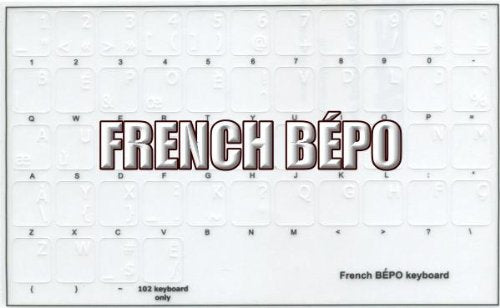 French B  Po Keyboard Sticker White Lettering Clear Transparent Background