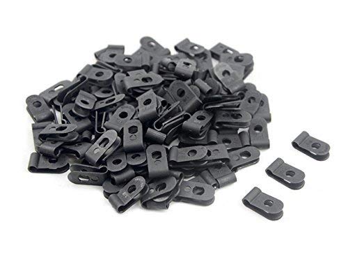 Tovot 200 Pcs 1/8'' Nylon Cable Clips Assortment R Type Cable Clip Kit Black Plastic Wire Clamps Fasteners For Wire Mounting
