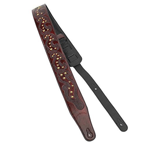 Walker & Williams Ge 211 Antique Mahogany Brown Strap With Viking Tooling & Nailhead Studs