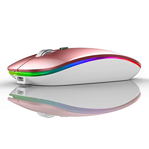 Tenmos Wireless Bluetooth Mouse, Led Slim (Bluetooth 5.1 + Usb) 2.4Ghz Rechargeable Silent Bluetooth Wireless Mouse With Type C Adapter For Laptop/Macbook/Ipad Os 13 And Above (Rose Gold)