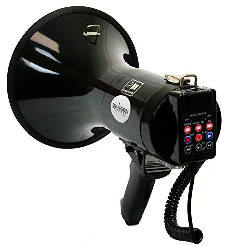 13-1/2-in PA Megaphone w/Hanging Mic, SD Card Play, Aux Input, USB Input, Siren, Recorder.